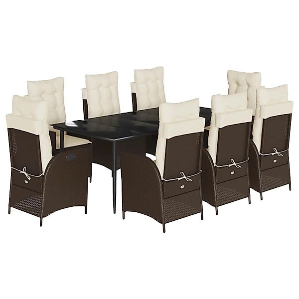 vidaXL 9-Tlg Garten-Essgruppe mit Kissen Braun Poly Rattan 3213203 günstig online kaufen