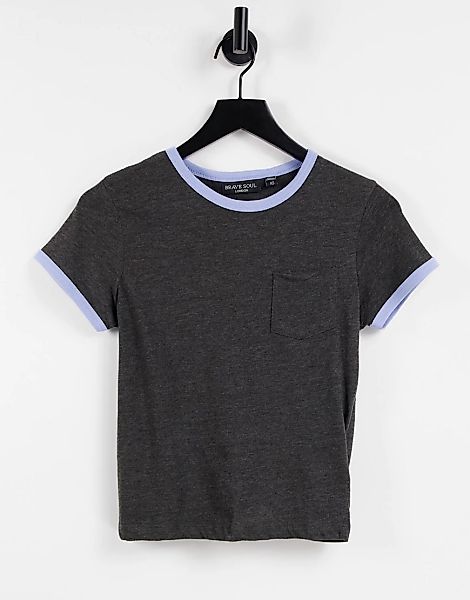 Brave Soul – T-Shirt mit Ringer-Brusttasche-Grau günstig online kaufen