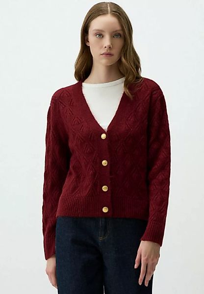 Jimmy Key Cardigan Gemustert Strick Cardigan mit V-Ausschnitt Knopf Detail günstig online kaufen