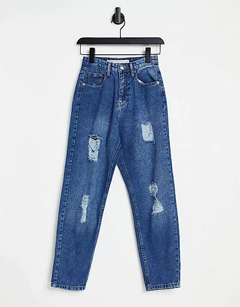 Brave Soul – Stace – Gerade Mom-Jeans mit Rissen-Blau günstig online kaufen