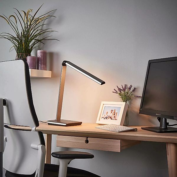 Lindby LED-Schreibtischleuchte Kuno, grau, USB, Touchdimmer günstig online kaufen
