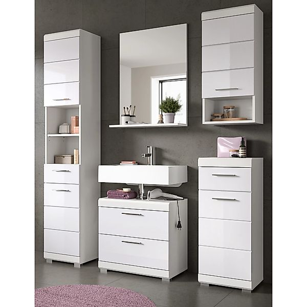 Inn.Furn Badmöbel Set 5-teilig 164 cm in Weiß Hochglanz Shawn günstig online kaufen