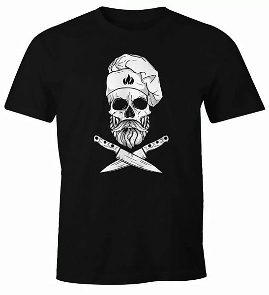 MoonWorks Print-Shirt Herren T-Shirt Grillen Koch Totenkopf Messer Hipster günstig online kaufen
