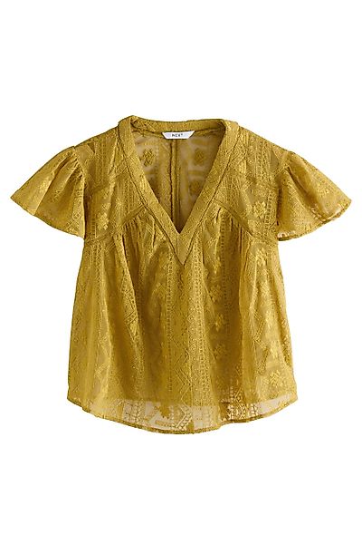 Next Kurzarmbluse Kurzärmelige Spitzenbluse mit V-Ausschnitt günstig online kaufen