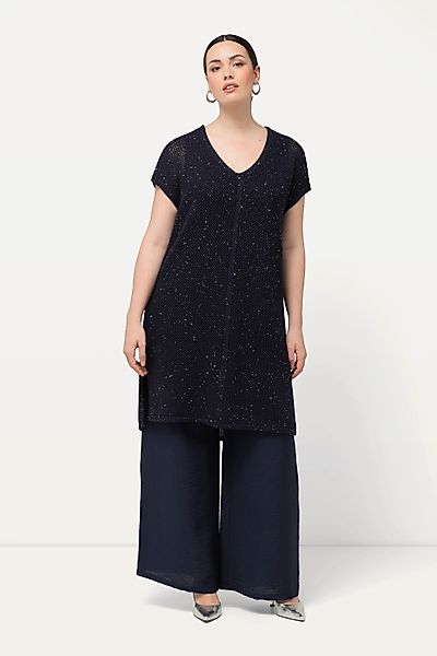 Ulla Popken Strickpullover Long-Pullover Struktur Pailletten günstig online kaufen