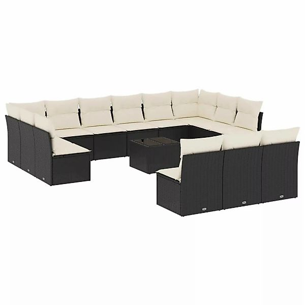 vidaXL 14-tlg Garten-Sofagarnitur mit Kissen Schwarz Poly Rattan Modell 6 günstig online kaufen