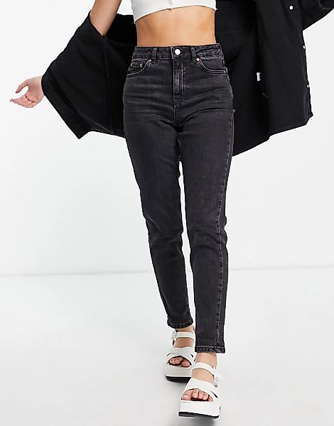 Topshop – Mom-Jeans aus Premium-Baumwollmix in verwaschenem Schwarz günstig online kaufen