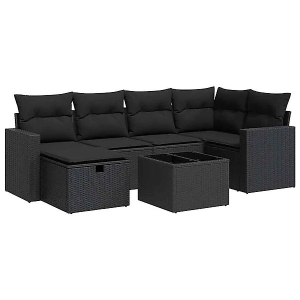 vidaXL 7-Tlg Garten-Sofagarnitur mit Kissen Schwarz Poly Rattan 3325391 günstig online kaufen