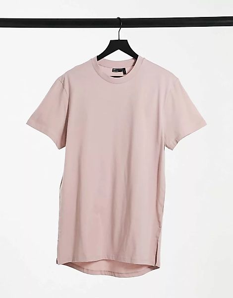 ASOS DESIGN – Langes T-Shirt mit seitlichen Schlitzen in Flieder-Violett günstig online kaufen