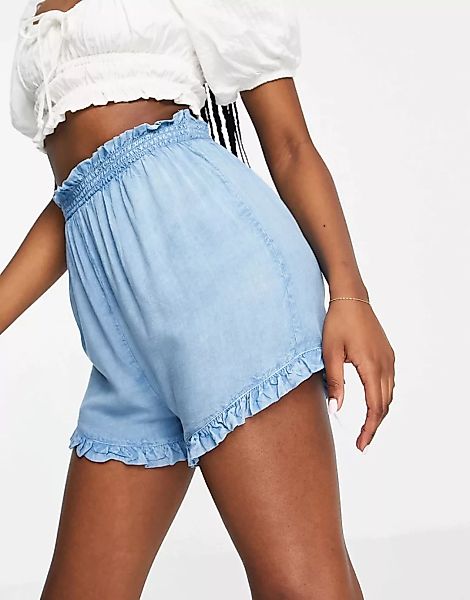 Wednesday's Girl – Lockere Shorts aus Chambray-Stoff-Blau günstig online kaufen