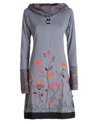 Vishes Jerseykleid Blumen-Kleid Langarm-Shirtkleid Schal-Kragen Baumwolle günstig online kaufen