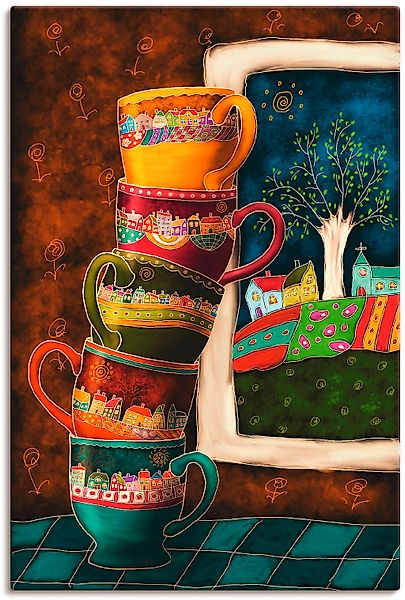 Artland Wandbild "Fröhliche Kaffeetassen" Getränke 1 Stk. tlg. als Alubild, günstig online kaufen