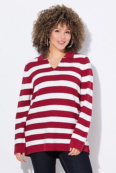 Ulla Popken Strickpullover Pullover Ringel Linksstrick Polokragen Langarm günstig online kaufen