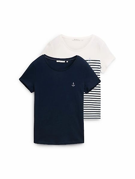 TOM TAILOR Denim Print-Shirt, 2 Stk. im Doppelpack mit Anker-Motiv günstig online kaufen