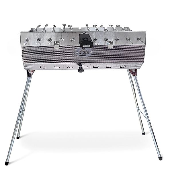 Grillpeter Mangal Set Taschkent 11er Drehspieß 230V Motor Spieße günstig online kaufen