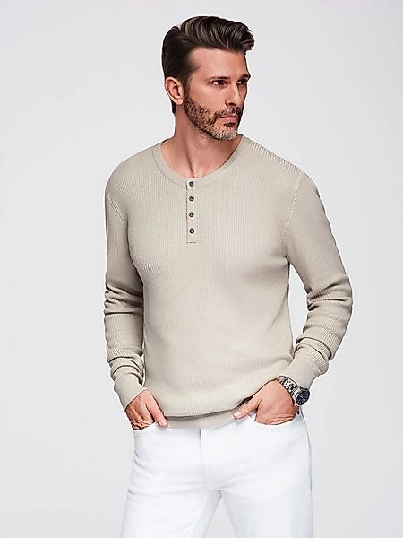 OMBRE Rundhalspullover Gestreifter Herrenpullover mit Knöpfen am Ausschnitt günstig online kaufen