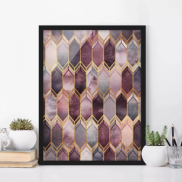 Bild mit Rahmen Abstrakt - Hochformat Glasmalerei geometrisch Rosé Gold günstig online kaufen