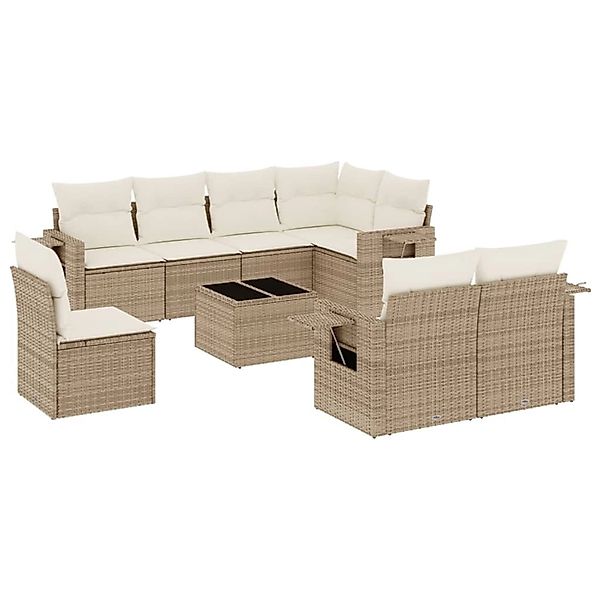 vidaXL 9-Tlg Garten-Sofagarnitur mit Kissen Beige Poly Rattan 3220447 günstig online kaufen