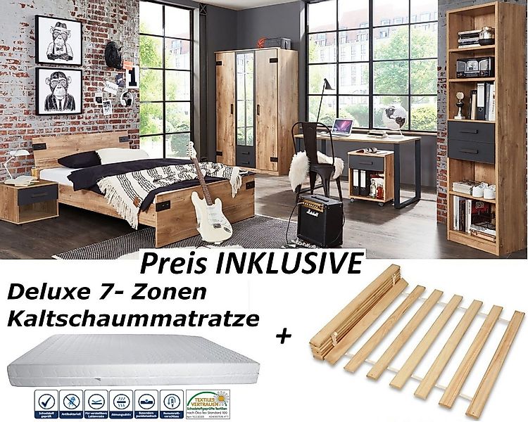 möbel-direkt.de Jugendzimmer-Set Liverpool in Plankeneiche und Graphit, (Ko günstig online kaufen