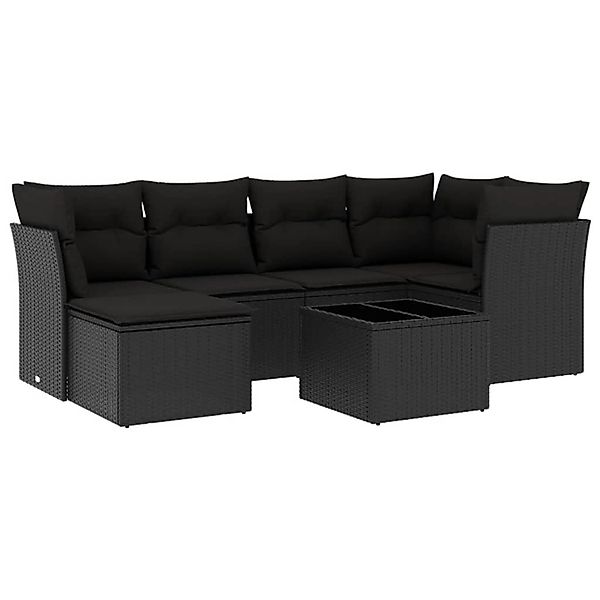 vidaXL 7-Tlg Garten-Sofagarnitur mit Kissen Schwarz Poly Rattan 3249794 günstig online kaufen