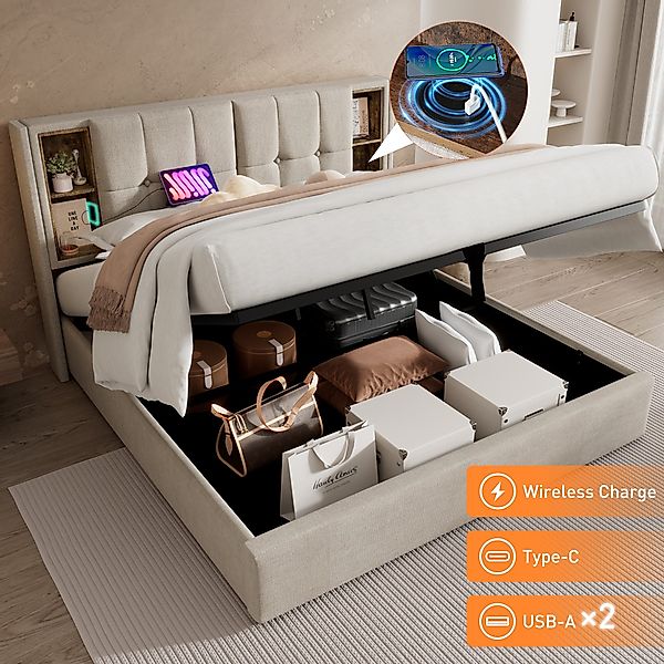STILVORA Polsterbett 160x200 Bettgestell mit Stauraum,Jugendbett günstig online kaufen
