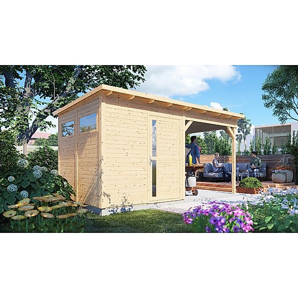 Bertilo Gartenhaus Pentus 2 Lounge 234 cm x 447 cm Natur FSC® günstig online kaufen