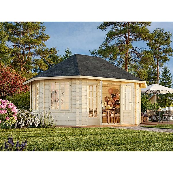 Palmako Holz-Pavillon Hanna Grau tauchgrundiert BxT: 571 cm x 421 cm günstig online kaufen