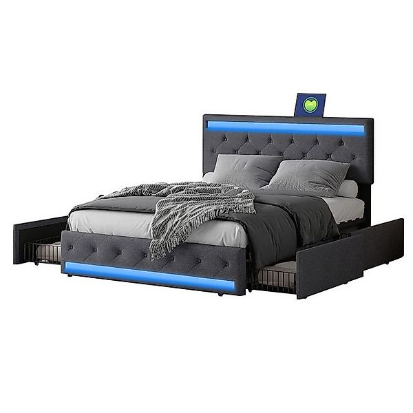 FUROKOY Polsterbett Doppelbett Stauraumbett mit 4 Schubladen (Multifunktion günstig online kaufen