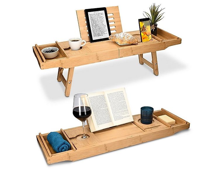 Navaris Badewannenablage Frühstückstablett ausziehbar für Badewanne aus Bam günstig online kaufen