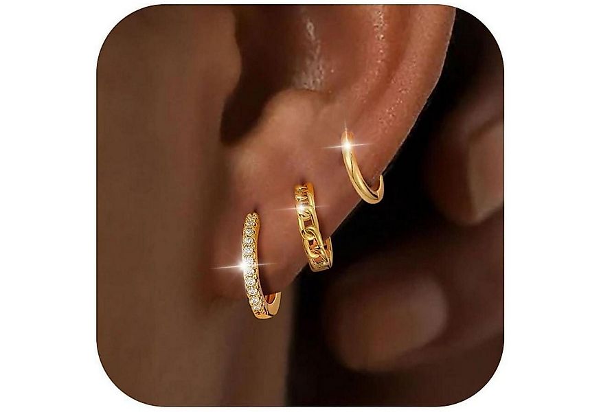 LuxusKollektion Creolen-Set 3 Paar Creolen Silber 925/Gold 14K Vergoldet Da günstig online kaufen