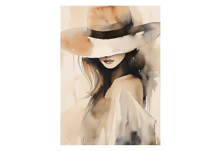 TPFLiving Kunstdruck OHNE RAHMEN, Abstraktes Frauen Porträt mit Hut - (Lein günstig online kaufen