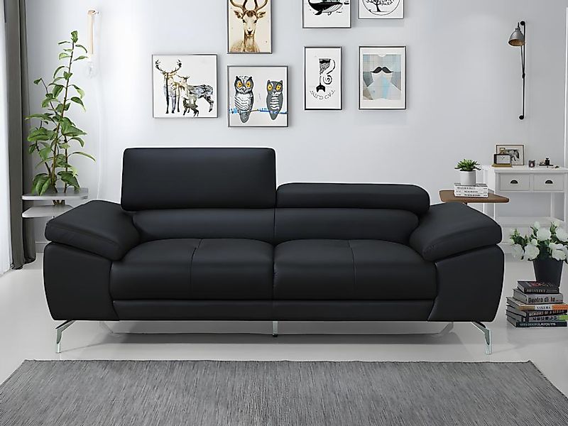 Ledersofa 3-Sitzer - Schwarz - GRETEL günstig online kaufen
