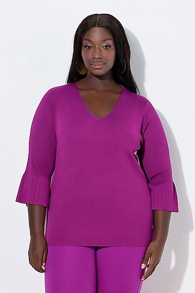 Ulla Popken Strickpullover Pullover Feinrippstrick V-Ausschnitt günstig online kaufen