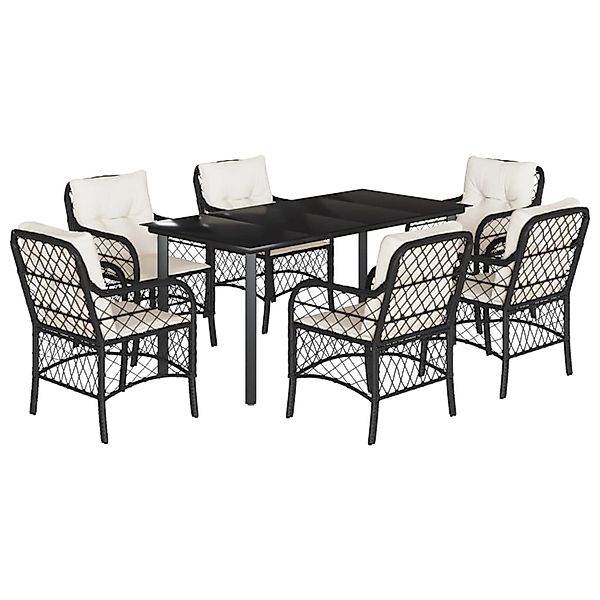 vidaXL 7-Tlg Garten-Essgruppe mit Kissen Schwarz Poly Rattan 3212093 günstig online kaufen