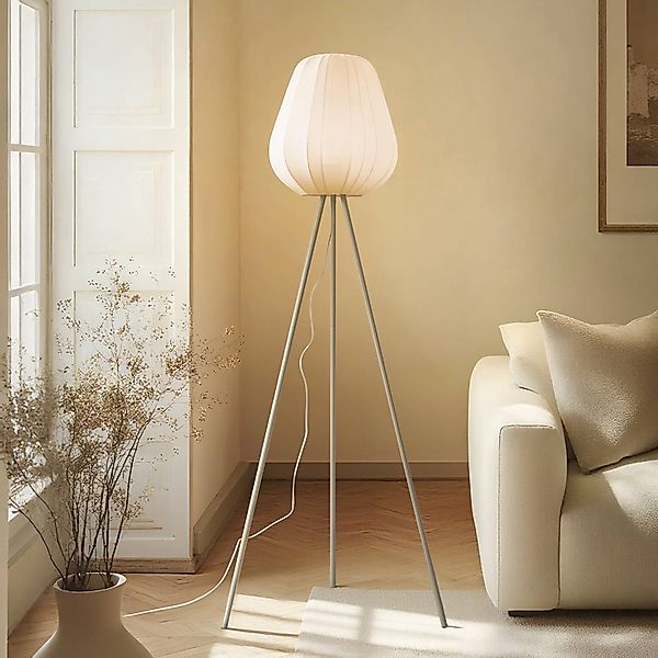 Lindby Stehleuchte Helin, beige, Textil, Tripod, 144 cm, E27 günstig online kaufen