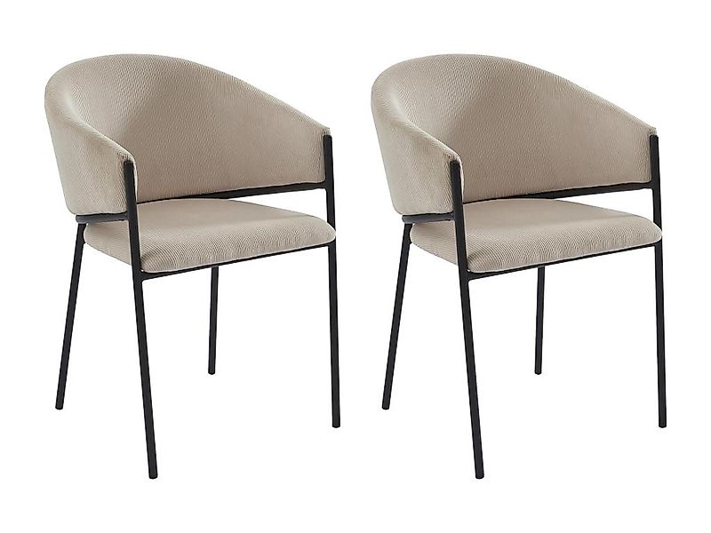 Stuhl mit Armlehnen 2er-Set - Cord & Schwarzes Metall - Cremefarben - ORDID günstig online kaufen