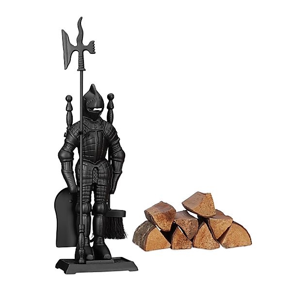 relaxdays Kamingarnitur Kaminbesteck Ritter Gusseisen 4 günstig online kaufen