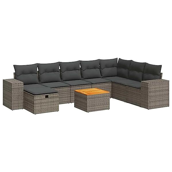 vidaXL 9-Tlg Garten-Sofagarnitur mit Kissen Grau Poly Rattan 3325889 günstig online kaufen