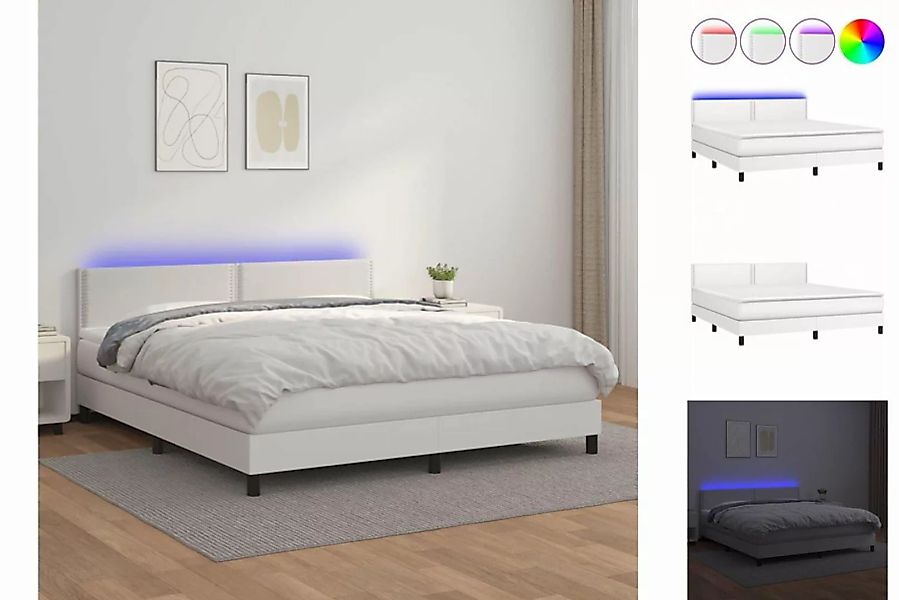 vidaXL Bettgestell Boxspringbett mit Matratze LED Weiß 160x200 cm Kunstlede günstig online kaufen
