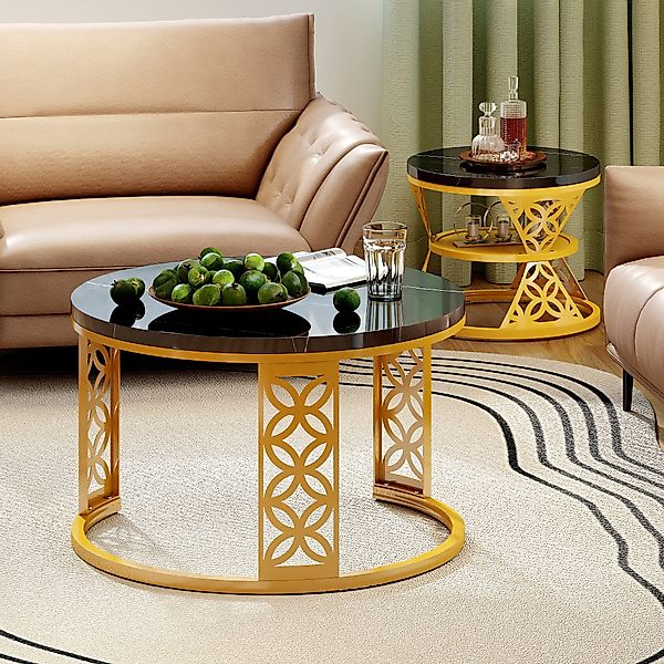 STILVORA Couchtisch Wohnzimmertische runde Satztisch Marmoroptik günstig online kaufen