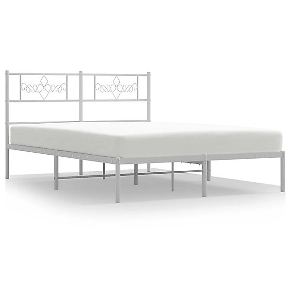 vidaXL Bettgestell, Bettrahmen mit Kopfteil Metall Weiß 120x200 cm günstig online kaufen