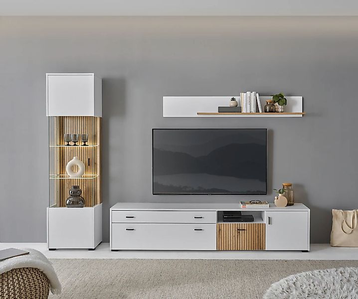 INOSIGN Wohnwand "HUDSON" Set, 3 Stk. tlg. mit moderner Rillenoptik, Griffe günstig online kaufen