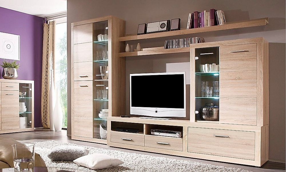 moebel-dich-auf Wohnwand CAN CAN, (in Eiche Sonoma, Vitrine + Lowboard + Au günstig online kaufen