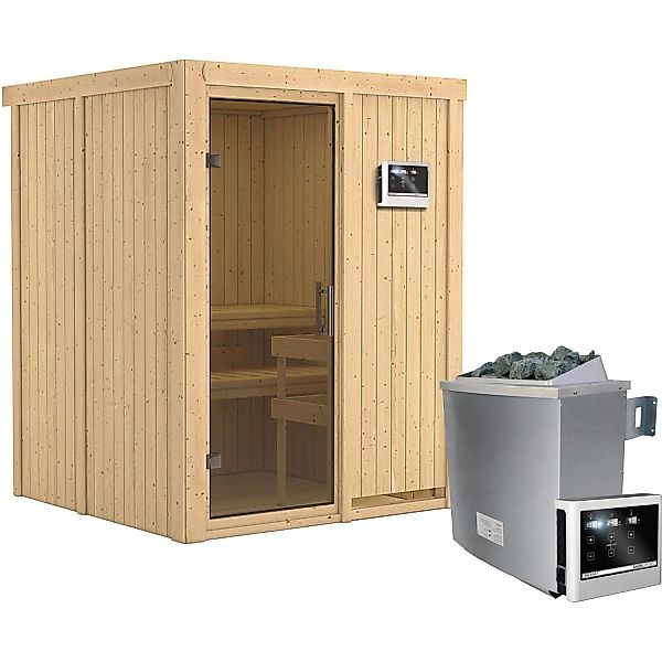 Karibu Sauna-Set Norna inkl. Ofen 9 kW mit ext. Steuerung, Tür Graphit günstig online kaufen