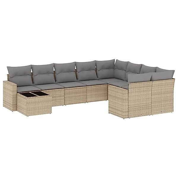 vidaXL 10-Tlg Garten-Sofagarnitur mit Kissen Beige Poly Rattan 3251796 günstig online kaufen