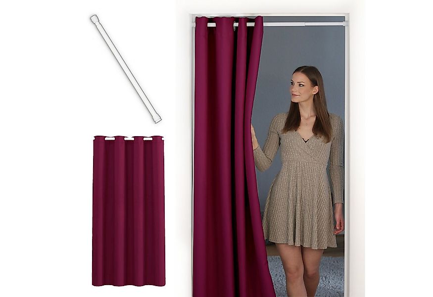 tinycurtains Türvorhang mit Stange weiß 70-120 cm Thermo Vorhang ohne Bohre günstig online kaufen