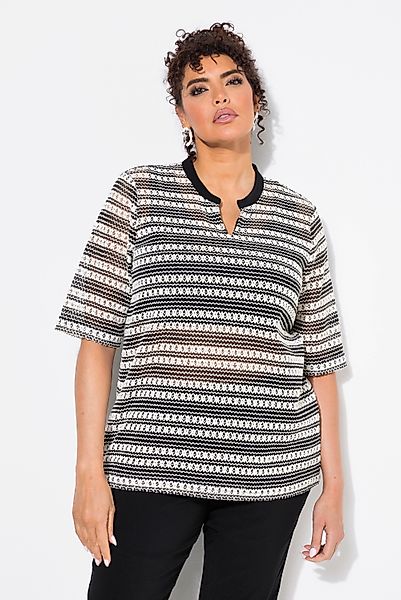 Ulla Popken Sweatshirt Shirt Strick-Streifen Rundhals günstig online kaufen