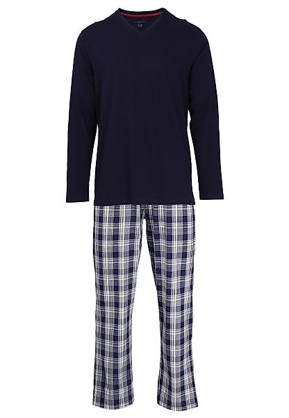 bugatti Pyjama "Genua", (2 tlg.), V-Ausschnitt, Langarm, lange Hose, karier günstig online kaufen