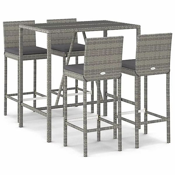 Vidaxl 5-tlg. Gartenbar-set Mit Kissen Grau Poly Rattan günstig online kaufen