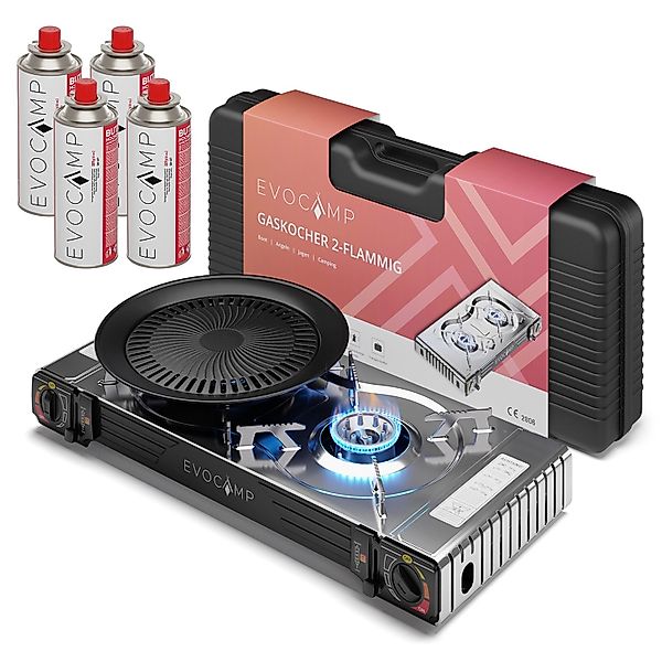 Evocamp Camping Gaskocher 2-Flammig mit Grillaufsatz Rund 32 cm und 4 227 g günstig online kaufen